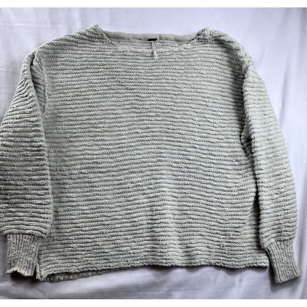 Free People Pale Green Chunky Textured Knit Slub Sweater Scoop Neck Slouchy S